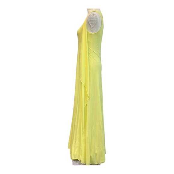 Halston Evening Womens 6 Vivian One Shoulder Sheer Jersey Drape Gown Yellow - Picture 3 of 10